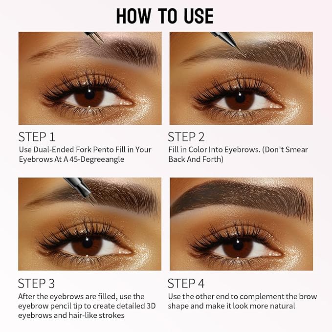 Microblading Eyebrow Pen,2-in-1 Dual-Ended Eye Brow Pencil with 2-Fork-Tip and Precise Brush-Tip, Waterproof Long Lasting Eyebrow Pen for Natural Hair-Like Brows(Black)