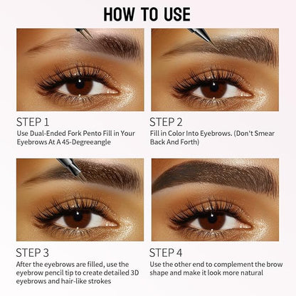 2 Pack Microblading Eyebrow Pencils for Women,2-in-1 Dual-Ended Eye Brow Pen with 2-Fork-Tip and Precise Brush-Tip, Waterproof Long Lasting Eyebrow Pen for Natural Hair-Like Brows(Brown*2)