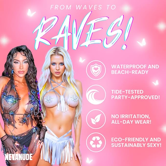 Neva Nude Chickadee Masquerade Clear Iridescent Face Crystal Sticker - Face Gems for Carnivals, Halloween, Festivals, Raves, & Parties | Medical Grade Adhesive, Waterproof, & Sweatproof | Made in USA