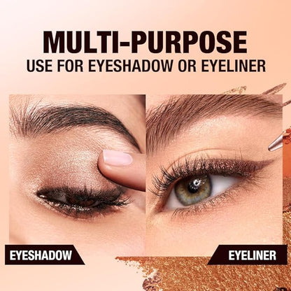 2-in-1 Gradient Eyeliner & Eyeshadow Stick Combo, Shimmer & Matte Cream Eyeshadow Pencil, Waterproof & Smudge-Proof, Long-Lasting Eye Makeup, Metallic & Neutral Shades (#02 Sunlit Amber)