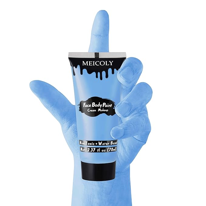 MEICOLY Light Blue Face Body Paint,2.37Oz Large Tube Washable Sky Blue Body Paint for Adult and Kids,Pale Blue Face Paint Sadness for Halloween Corpse Bride Avatar Smurf Sally Christmas Cosplay Makeup