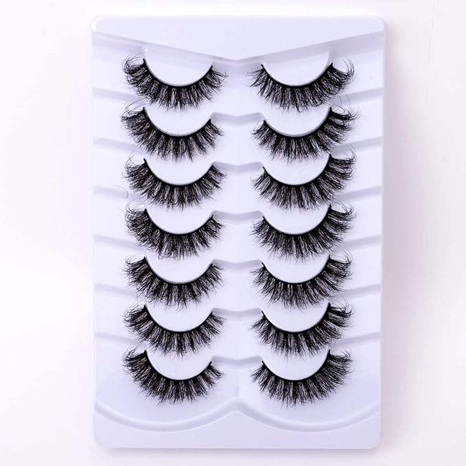 Fluffy False Eyelashes Cat Eye Wispy 3D Faux Mink Lashes Fake Eyelashes Strip - 7 Pairs, Z01
