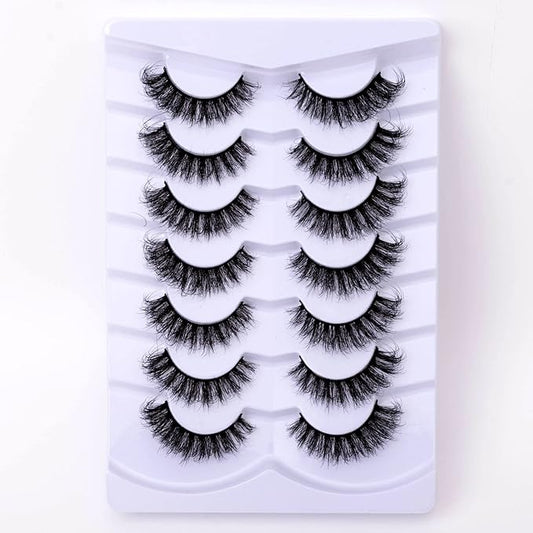 Fluffy False Eyelashes Cat Eye Wispy 3D Faux Mink Lashes Fake Eyelashes Strip - 7 Pairs, Z01
