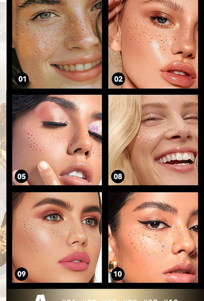 6Pcs Face Makeup Patches, Glitter Freckles Face Tattoo, Beauty Face Makeup Cute Glitter Makeup Accessories for Women - Cosmetic Glitter for Face