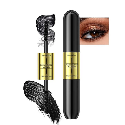 4d Lengthening Curling Black Mascara, 2 in 1 Mascara Double Headed Tubing for Lash Makeup, 5x Longer Waterproof Lash Silk Fiber Eyelash, Non Smudge Lasting Curling