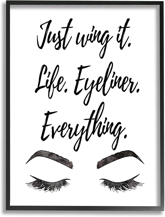 Stupell Industries Just Wing It Eyeliner Makeup Phrase Framed Giclee Art, Design by Amanda Greenwood