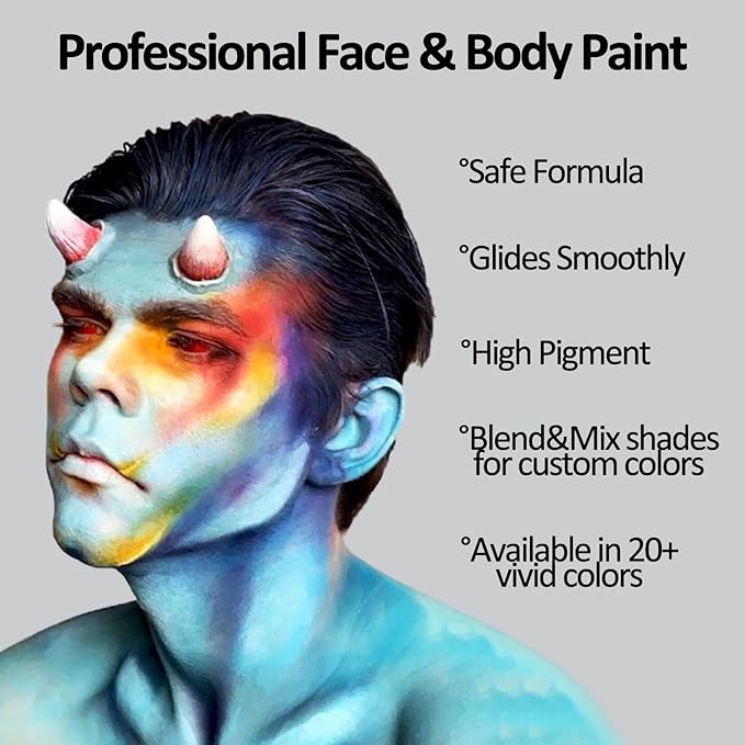 Mysense Face Body Paint Kit,Water Based Washable Face Paint,Non-toxic Cream Body Paint for Adults and Children Halloween Costume SFX Cosplay Clown Sugar Skull Makeup,Red+Blue+Black,0.6oz/pc