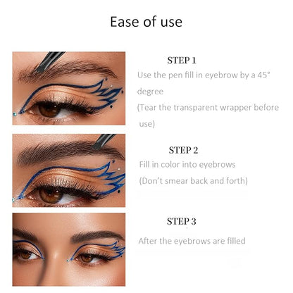 Eyebrow Pencil, Microblading Eyebrow with 4-Fork Tip Magic Brow Tattoo Pencil for Women, Waterproof, Long Lasting Eyebrow Makeup (Grey)