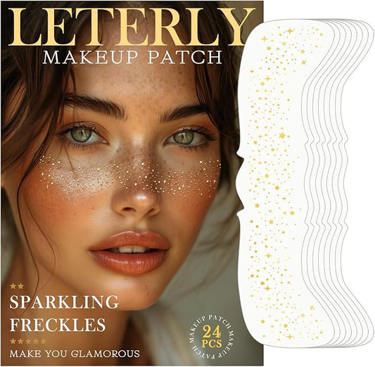 24 Pcs Glitter Freckles Face Tattoo,Gold Face Glitter Makeup Patches Cute Sparkle Freckles Patches Waterproof Makeup Speckles for Face Accessories for Women Girls
