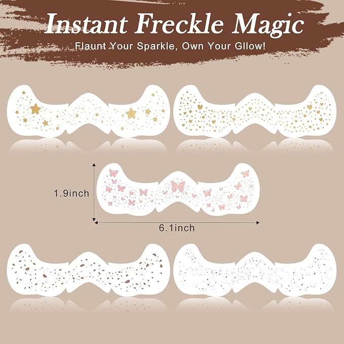 Face Glitter Freckles Makeup Patches - 10 Count, Cute Sparkling Fake Freckles Stickers for Women Festivals, Concerts, Parties, and Cosplay -Cosmetic Glitter-5 Optional Designs