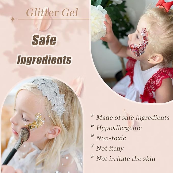 Face Body Glitter, Hair Glitter Sparkles Chunky Face Glitter Gel for Girls Makeup Singer Concerts Mermaid Festival Sequins Face Paint (3pc White)