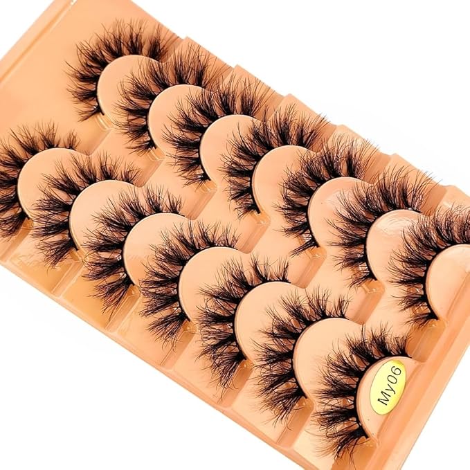 HBZGTLAD NEW 7pairs Cat eye Eyelashes 3D Natural False Lashes 5d Fluffy Soft Cross Manga Lashes Wispy Natural Eyelash Extension Makeup (MY-06)