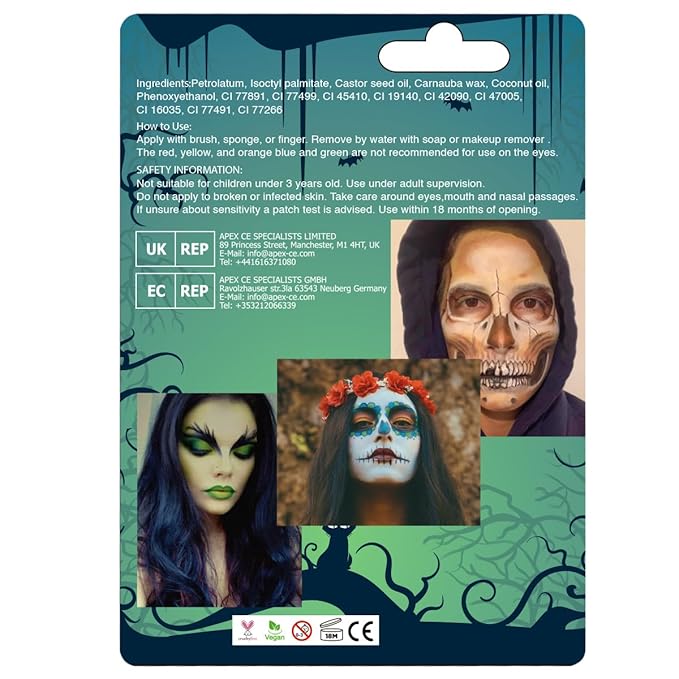 Bowitzki Halloween Makeup Palette 5 Colors Face Body Paint Oil Based with Brush for Zombie Skeleton Clown Witch Football Baseball Sports SFX Costume Cosplay Dress Up (Green)