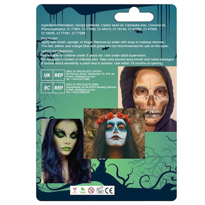 Bowitzki Halloween Makeup Palette 5 Colors Face Body Paint Oil Based with Brush for Zombie Skeleton Clown Witch Football Baseball Sports SFX Costume Cosplay Dress Up (Green)