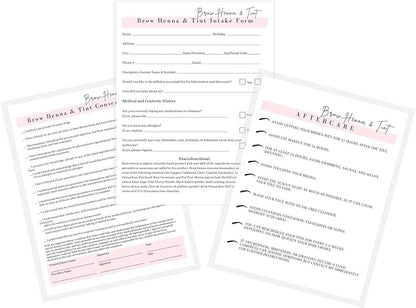 Brow Henna and Tint Intake Forms, Consent, and Aftercare Instruction Cards | 75 pk, 25 of Each | for Client Signature Medical History Information 8.5x11” A1