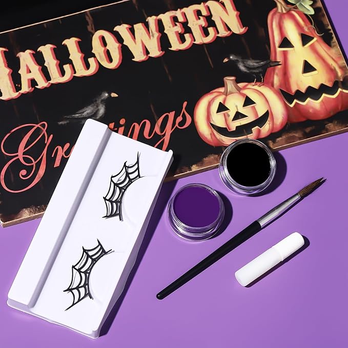 BOBISUKA Halloween Spider Face Body Paint Kit, With Oil Based Black Purple Face Painting + Eyelash, Non-Toxic for Women Adults Cosplay Stage SFX Makeup