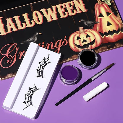 BOBISUKA Halloween Spider Face Body Paint Kit, With Oil Based Black Purple Face Painting + Eyelash, Non-Toxic for Women Adults Cosplay Stage SFX Makeup