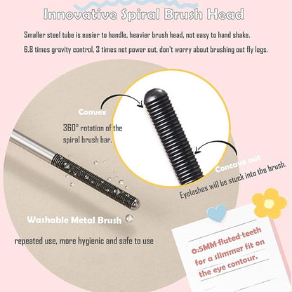 2PCS Iron Wand Mascara, 2025 New Black Washable Metal WandMascara, 3D Curling Iron Wand Fiber Lash Mascara Extension Super Volume Eyelash Non-Clumping Smudge-Proof Long Lasting Flake-Proof