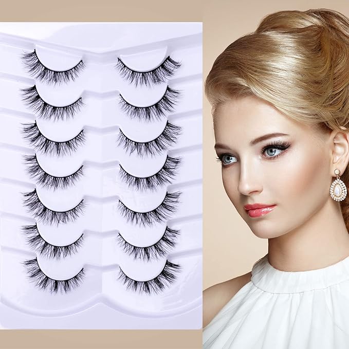 Cat Eye Natural Lashes Wispy False Eyelashes Short Fluffy Fake Lashes - 7 Pairs, ZG93