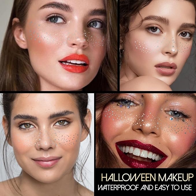 Makeup Patches Silver Face Glitter Makeup Speckles Glow Up Face Glitter Speckles Patches Accessories Party for Women-10 Count