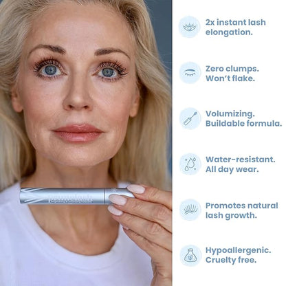 PrimeLash Mascara for Older Women – Volumizing, Incredible Length in 2 Coats – Long-Stay, Zero Clumps, Hypoallergenic (Brown)