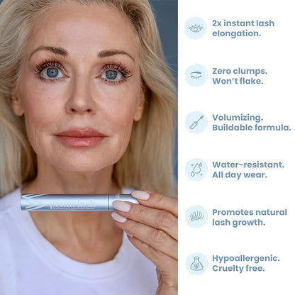 PrimeLash Mascara for Older Women – Volumizing, Incredible Length in 2 Coats – Long-Stay, Zero Clumps, Hypoallergenic (Blue)