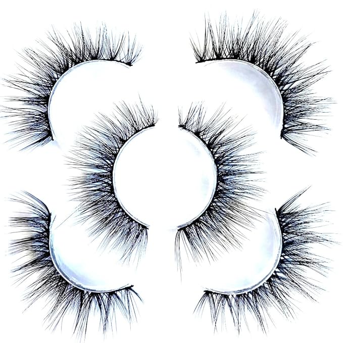 Sunniess False Eyelashes 8D Faux Mink Lashes 100% Handmade Reusable Natural Look Fake Eye lashes Cat-Eye Fluffy Wispy Lashes Dramatic Long Thick Volume Soft Lashes Packs