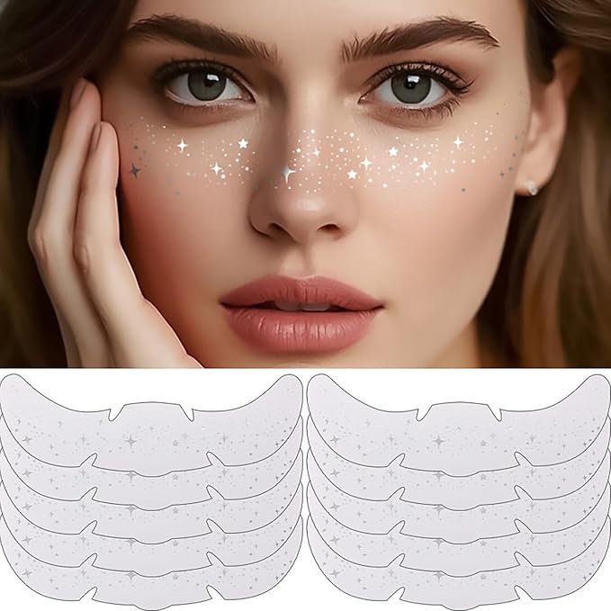 Face Glitter Freckles Tattoo, Sliver Glow Up Makeup Patches, Face Glitter Makeup Speckles Patches, Cute Glitter Makeup Accessories for Women Cosmetic Glitter for Face - 10 Counts (Sliver #01)
