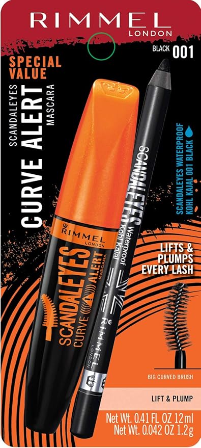 Rimmel ScandalEyes Curve Alert Mascara with ScandalEyes Waterproof Kohl Kajal Liner, 1 Set, Combo (Pack of 2)