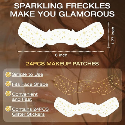 24 Pcs Glitter Freckles Face Tattoo,Gold Face Glitter Makeup Patches Cute Sparkle Freckles Patches Waterproof Makeup Speckles for Face Accessories for Women Girls