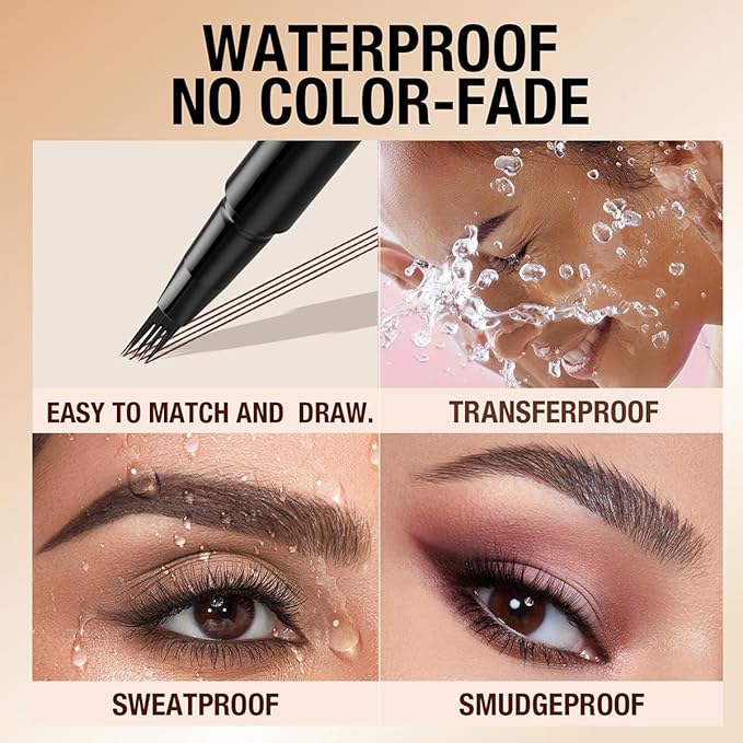 Magic Eyebrow Pencil 4-Tip, 3D Waterproof Sweat-proof Microblading Eyebrow Pencil Contouring Pen with 4 Fork, Long Lasting Eyebrow Microblade Eyebrow Pencil (Light Brown)