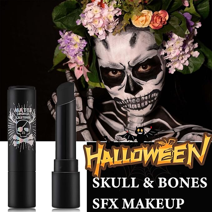 Black Face Body Paint Stick,High Pigmented Eye Black Stick Long Lasting Black Matte Lipstick Waterproof Body Paint Stick for Halloween Costume Parties Zombie Cosplay Clown Makeup
