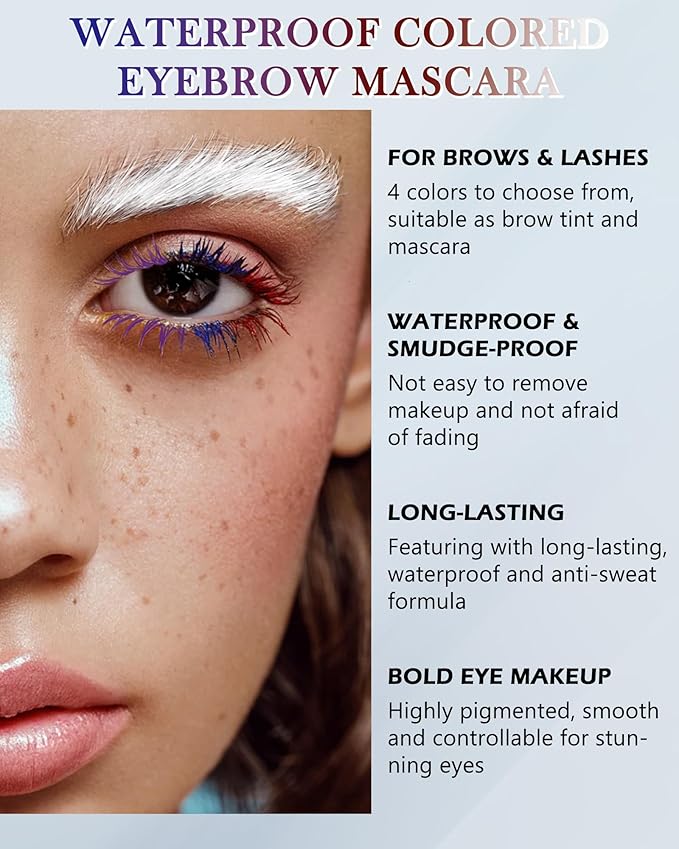Purple Waterproof Mascara for Eyelashes Eyebrow, Long Lasting Tinted Brow Lash Extension Máscara, Curly Volumizing Eyebrow Mascara, Smudge Proof Non Clump Colored Brow Gel Eye Makeup for Women