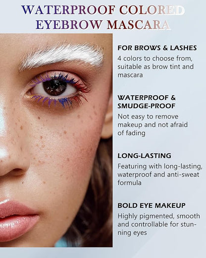 Purple Waterproof Mascara for Eyelashes Eyebrow, Long Lasting Tinted Brow Lash Extension Máscara, Curly Volumizing Eyebrow Mascara, Smudge Proof Non Clump Colored Brow Gel Eye Makeup for Women