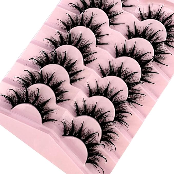 HBZGTLAD NEW 7pairs Cat eye Eyelashes 3D Natural False Lashes 5d Fluffy Soft Cross Manga Lashes Wispy Natural Eyelash Extension Makeup (DT02-5)