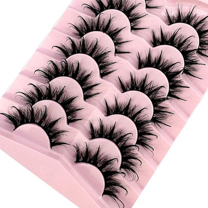 HBZGTLAD NEW 7pairs Cat eye Eyelashes 3D Natural False Lashes 5d Fluffy Soft Cross Manga Lashes Wispy Natural Eyelash Extension Makeup (DT02-5)
