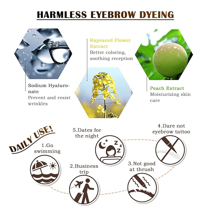 2 Pcs Peel Off Tattoo Eyebrow Gel Set, Natural Color Eye Brow Gel Long-Lasting Waterproof Eyebrow Tattoo, Easy Peel Off Eye Brow Makeup -Up To 3 Days (Dark Brown)