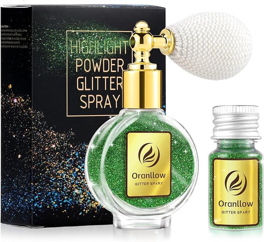 Green Body Glitter Spray - Holographic Shimmer Spray Powder Sparkle for Hair and Body, Face, Clothes, Nail Art Crafts Design, Halloween and Easter Festival Makeup