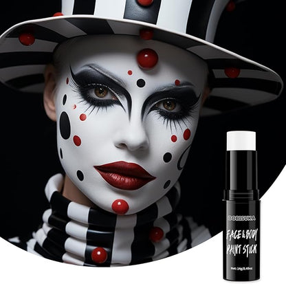 BOBISUKA White Face Body Paint Stick Eye Black Sticks for Football Baseball Softball Water Based Face Painting Kit Quick Drying Foundation Makeup for Halloween Clown Skeleton Skull Cosplay SFX Costume