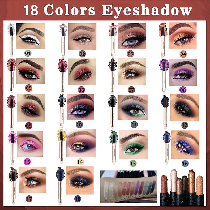 Silver Gray Eyeshadow Stick Makeup, Highlighter Matte Cream Eye Shadow Pencil, Waterproof Hypoallergenic Long Lasting Crayon, Glitter Primer Palette Shimmer Eyeliner Pen wiht Soft Brush