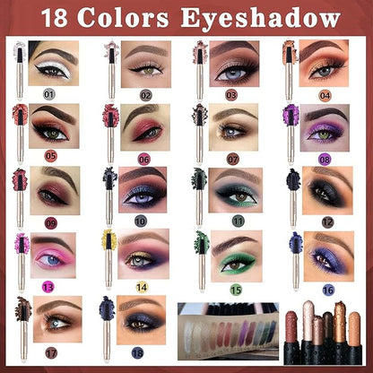 White Eyeshadow Stick Makeup, Highlighter Matte Cream Eye Shadow Pencil, Waterproof Hypoallergenic Long Lasting Crayon, Glitter Primer Palette Shimmer Eyeliner Pen wiht Soft Brush