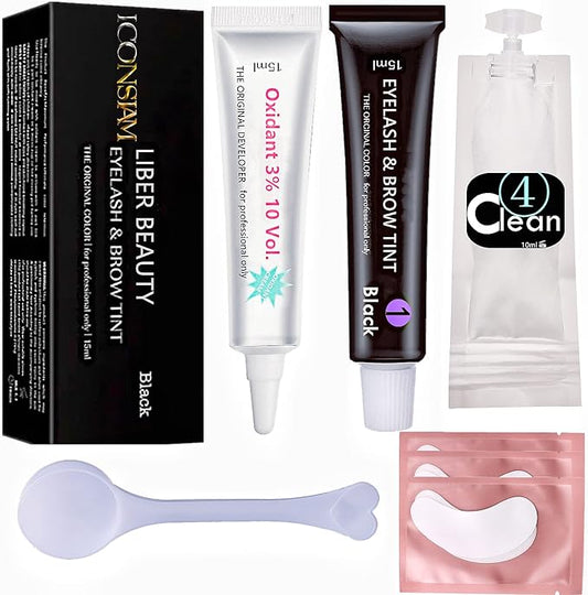 Eyelash D-y-e Kit Black at Home, Eyebrow Lash T-in-t Lasting Black Color 8 Weeks Professional Training Lash Coloring Kit Treatment Only Takes 30 Minutes(Black d-y-e kit-15ml)