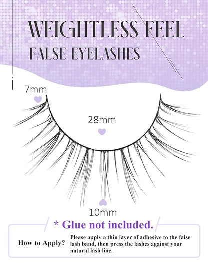 Short Lashes 10mm Natural False Lashes Wispy Eyelashes Lightweight Fake Lashes Thin Band Eyelashes K71