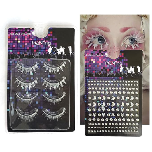 White False Eyelashes Upper and Lower Elf Lashes Set for Party, Cosplay, Costume, Masquerade (Comic white)