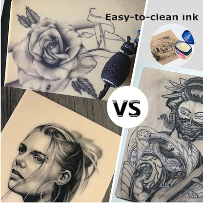 3mm Tattoo Skin Practice Kit - Yuelong 25Pcs Tattoo Fake Skin with Tranfer Paper Kit 5pcs Fake Skin and 20Pcs Stencil Paper Silicone Thick Practice Skins Double Sided and A4 Tattoo Stencil Paper