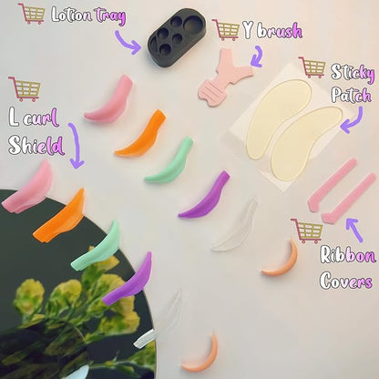 Katya Vinog Lash Lift Shields L Curl - Eyelash Lifting Shield, Bright Lami Lamination Roller, Silicone Perm Rod, No Glue On Eyelids, Soft Perming Pad Set for Lift and Tint - Ribbons & Eye Patches