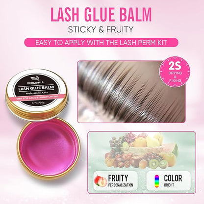 PERMANIA Lash Glue Balm, Eyelash Lifting Adhesives Strong Hold and Perfectly Shaped Eyebrows for Brow Lamination Kit, Lash Lift Balm Bright Colors & Fruity Flavours Fast Drying & Waterproof (Pink)