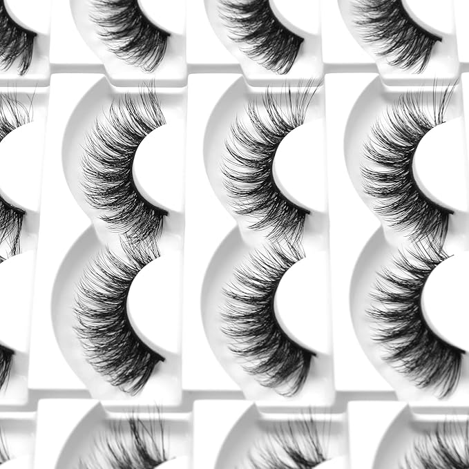 Eliace False Eyelashes Natural look Cat Eye Lashes Wispy Strips,3D Mink Lashes Fake Eyelashes Volume Fluffy Thin Soft Band Comfortable Long Thick Dramatic Cross Eyelash Reusable,15 Pairs, Lexie Style