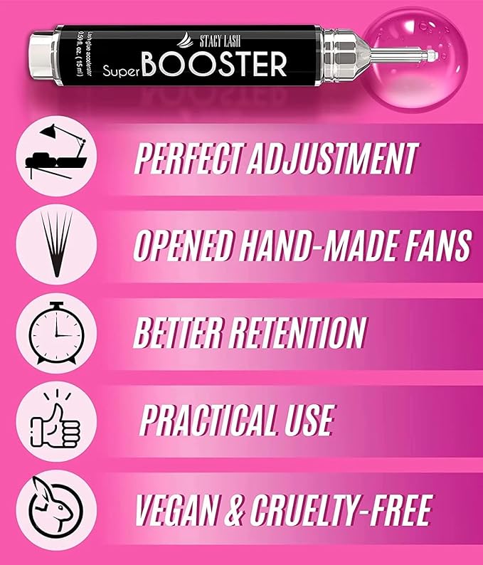 Stacy Lash Super Booster for Eyelash Extensions / 0.50fl. oz. / 15ml / Eyelash Primer/Accelerated Lash Bond/Lash Extension Glue Activator/Professional Use/Lash Tech Supplies/for Low Humidity