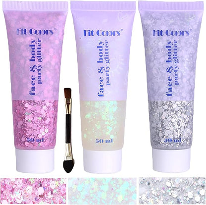 Body Face Chunky Glitter Gel & Hair Tinsel Kit for Halloween, Christmas, New Year Party, Rave Festival Accessories